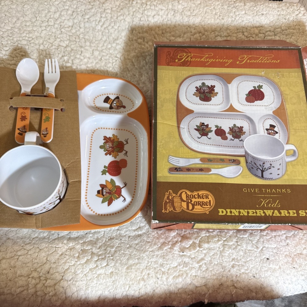 Cracker Barrel Thanksgiving Kids Dinnerware Boxed Set NIB
